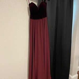 Wine strapless bridesmaids dress